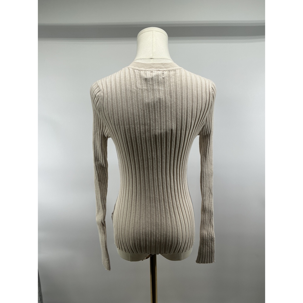 Cotton Cashmere Ribbed Long Sleeve Sweater - Picture 2 of 3